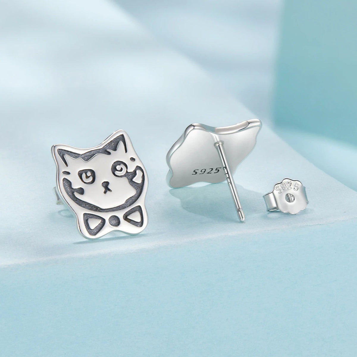 Oxidized Graffiti Cat Stud Earrings