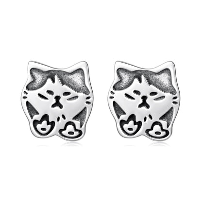 Oxidized Graffiti Cat Stud Earrings