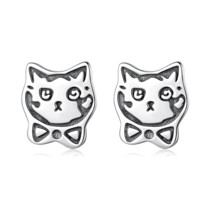 Oxidized Graffiti Cat Stud Earrings
