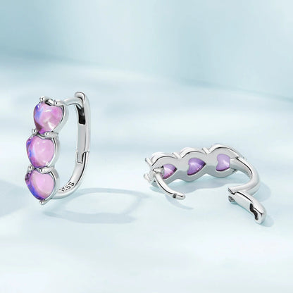 Triple Pink Heart Hoop Earrings