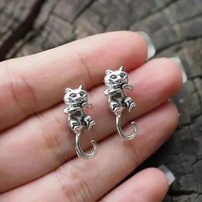 Cat with Dangling Tail Stud Earrings