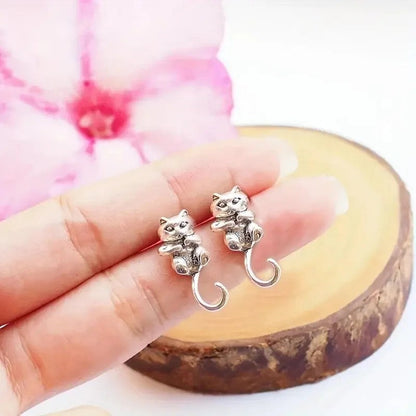 Cat with Dangling Tail Stud Earrings