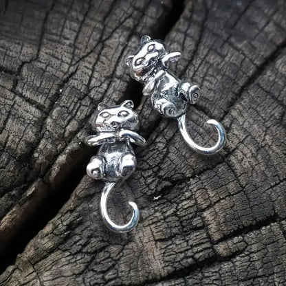 Cat with Dangling Tail Stud Earrings