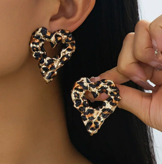 Leopard Print Heart Earrings