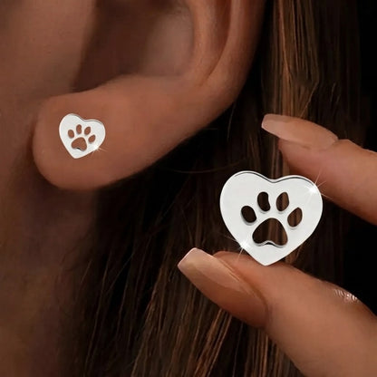 Heart Paw Cutout Stud Earrings