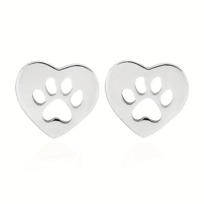 Heart Paw Cutout Stud Earrings