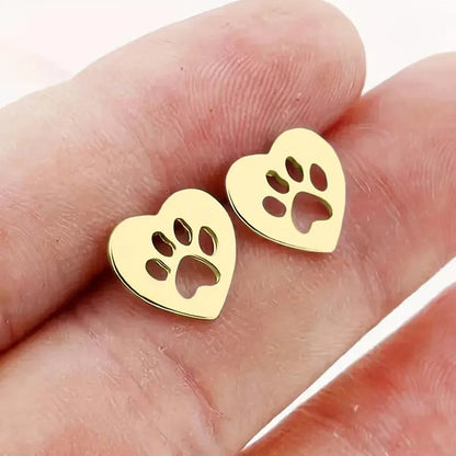 Heart Paw Cutout Stud Earrings