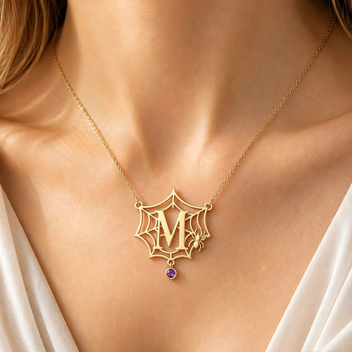 Spider Web Initial Necklace