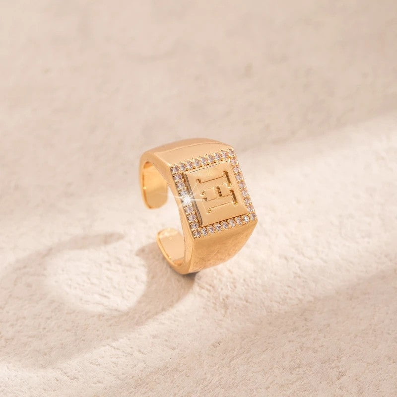Square Initial Open Ring