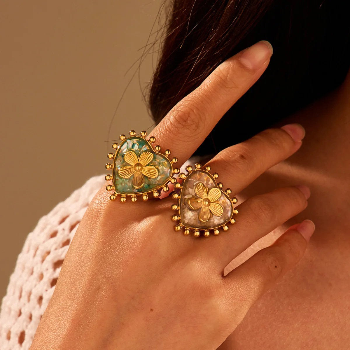 Heart Flower Adjustable Ring