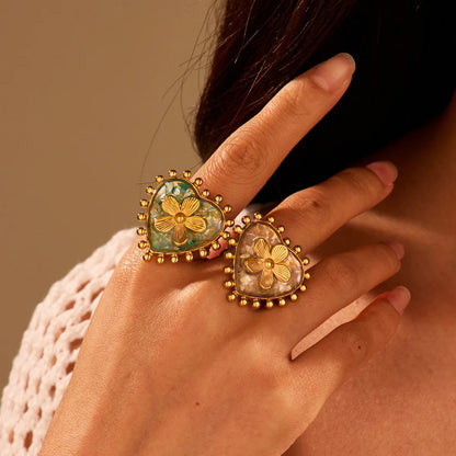 Heart Flower Adjustable Ring