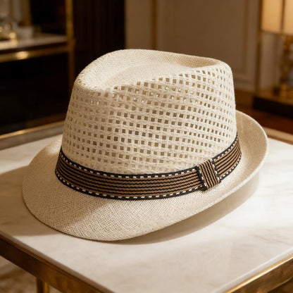 Woven Straw Fedora Hat