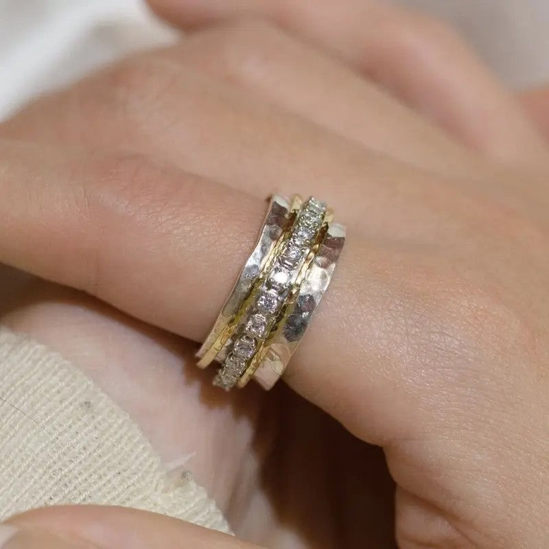 Two-Tone Crystal Band Ring