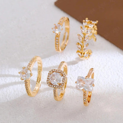 Crystal Leaf & Stone Ring Set