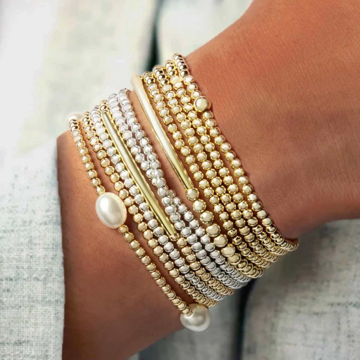 Stacked Bead & Pearl Bracelet Set