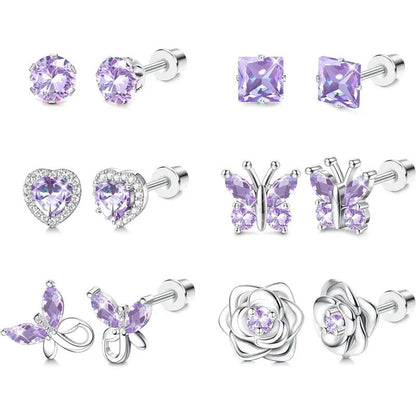 Purple Crystal Motif Earring Set