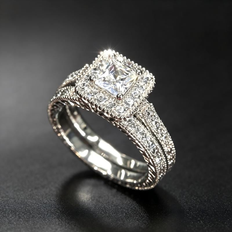 Princess Cut Halo Ring Set