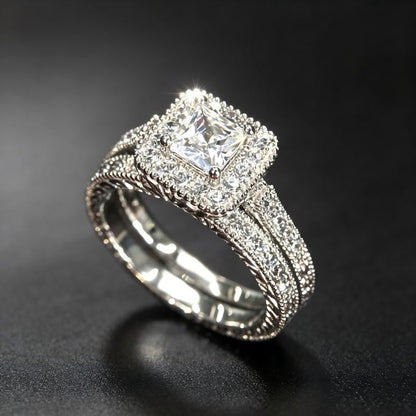 Princess Cut Halo Ring Set