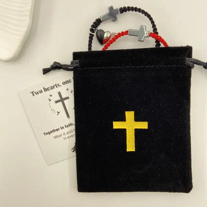 Cross & Magnetic Heart Bracelet Set