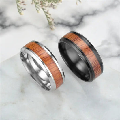 Wood Grain Stainless Steel Ring