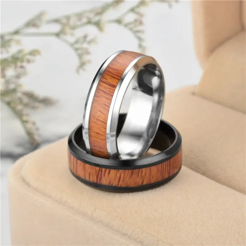 Wood Grain Stainless Steel Ring