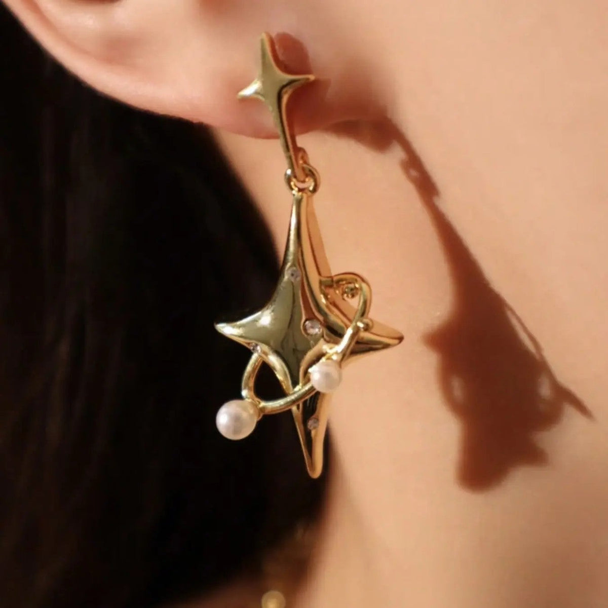Star & Pearl Dangle Earrings