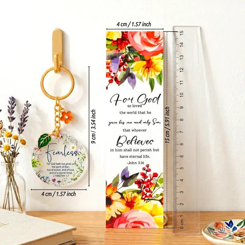 Floral Scripture Keychain Set