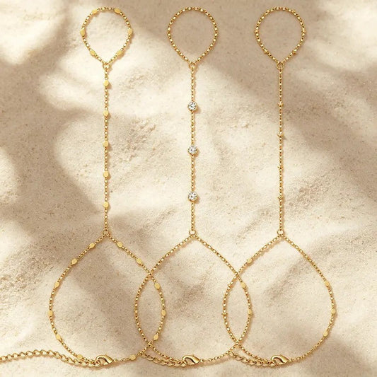 Dainty Teardrop Hand Chain Set