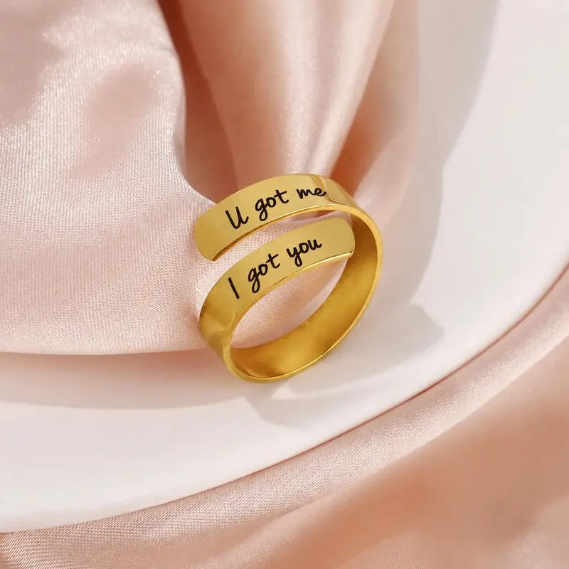 Engraved Open Cuff Ring Set