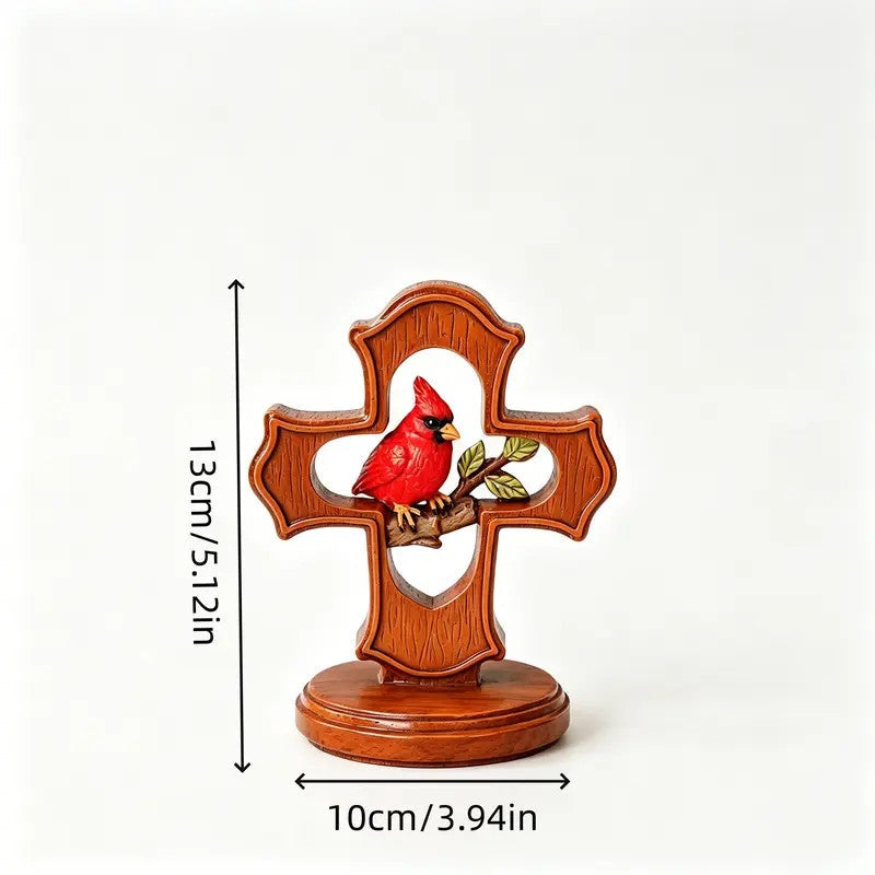 Red Bird Cross Figurine