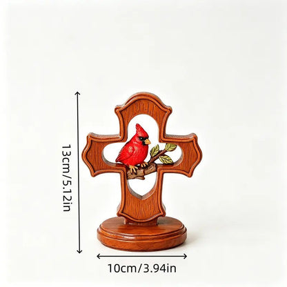Red Bird Cross Figurine