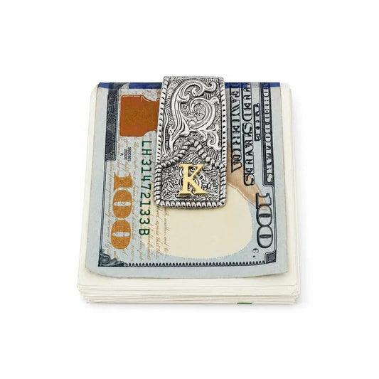 Western Scroll Initial Money Clip
