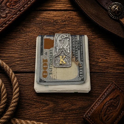 Western Scroll Initial Money Clip
