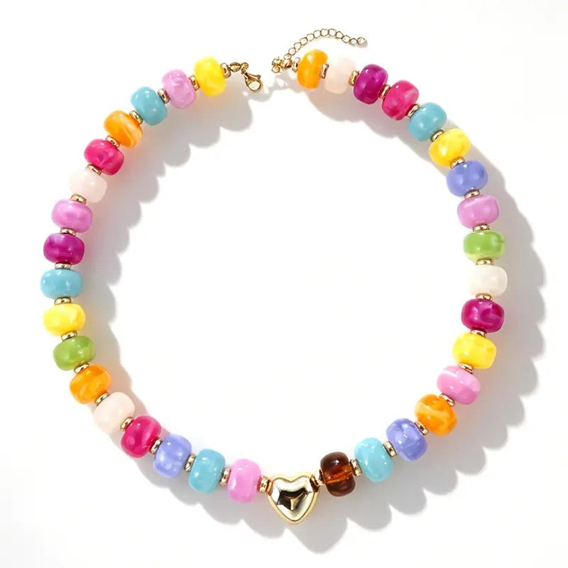 Colorful Bead Heart Choker