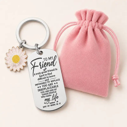 Friendship Daisy Dog Tag Keychain