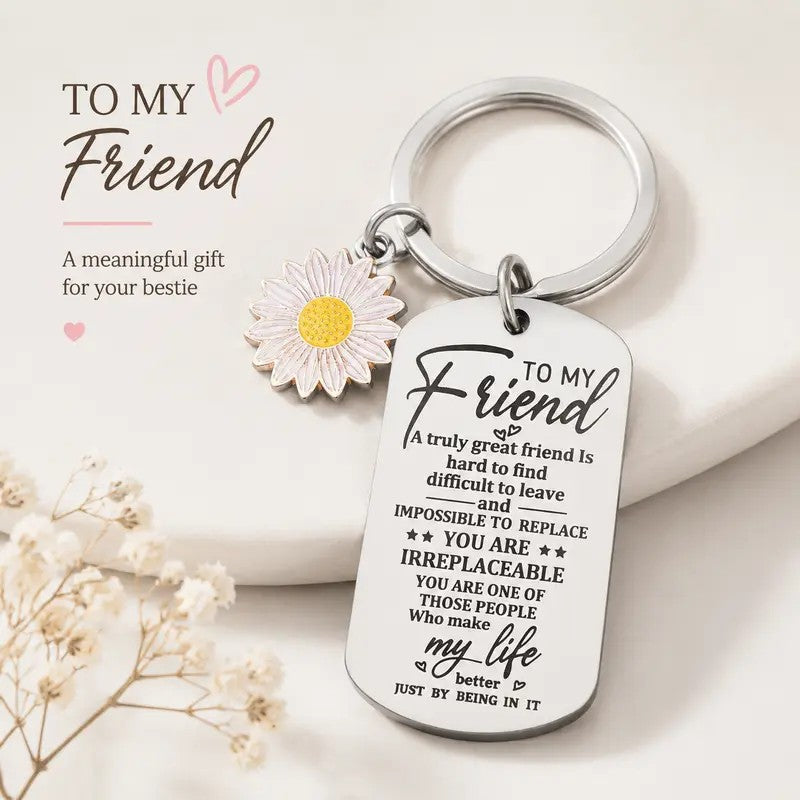 Friendship Daisy Dog Tag Keychain