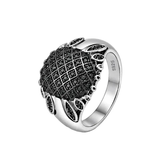 Black Crystal Lattice Statement Ring