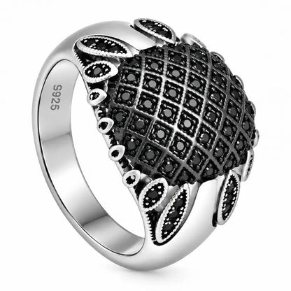 Black Crystal Lattice Statement Ring