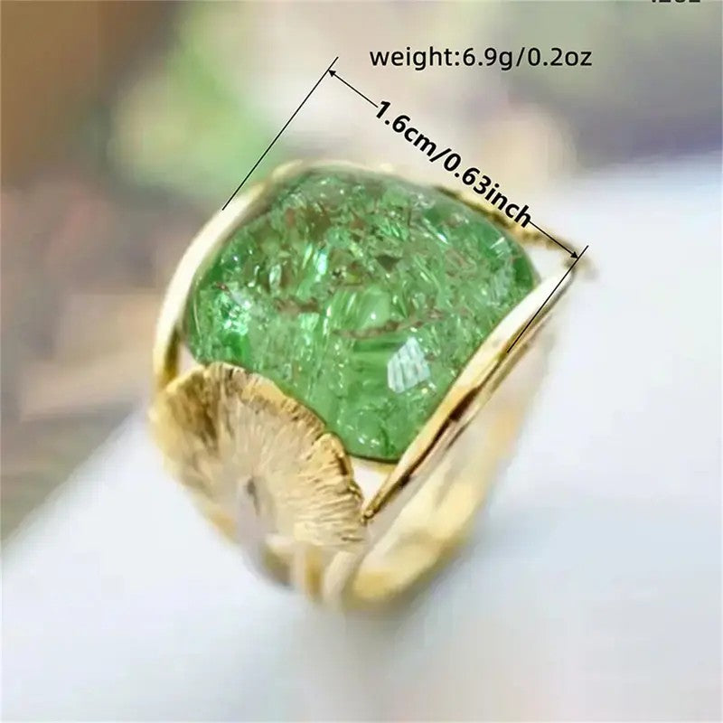 Green Moss Stone Ginkgo Ring