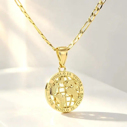 World Map Coin Necklace