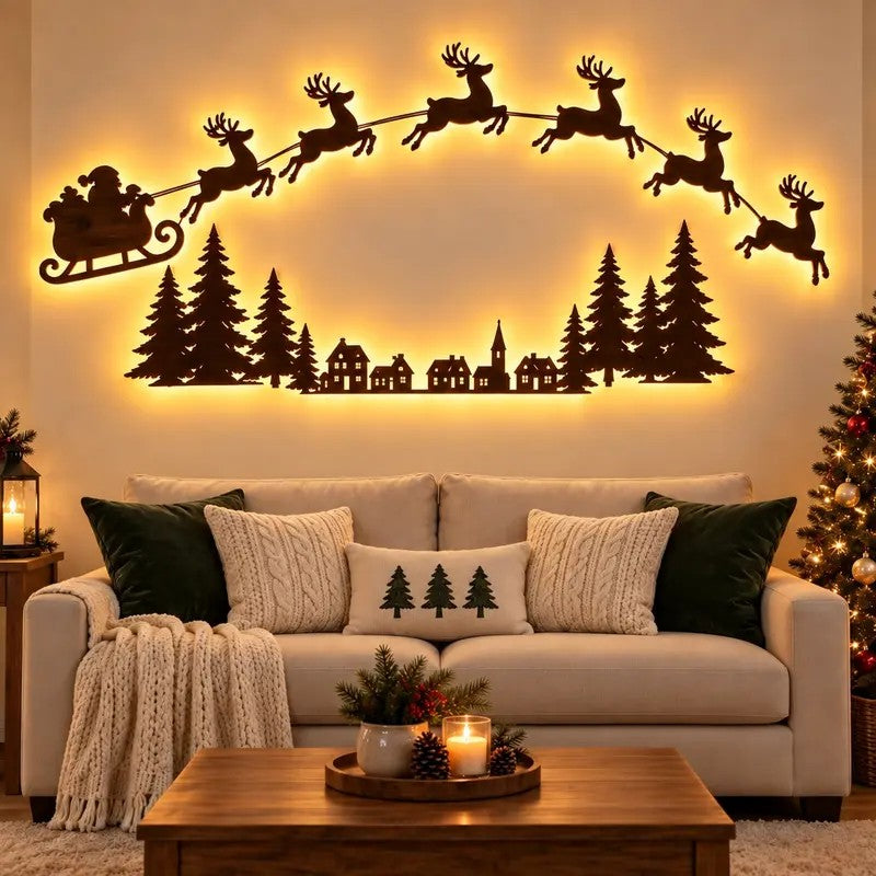 Santa Sleigh & Reindeer LED Wall Decor