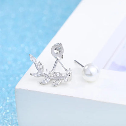 Pearl Leaf Crystal Stud Earrings