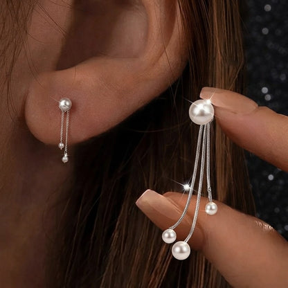 Triple Strand Pearl Tassel Earrings