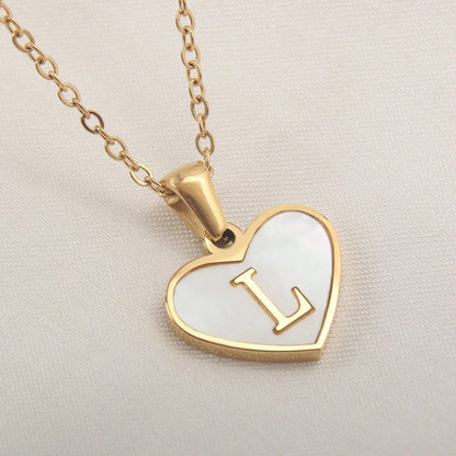 Shell Heart Initial Necklace