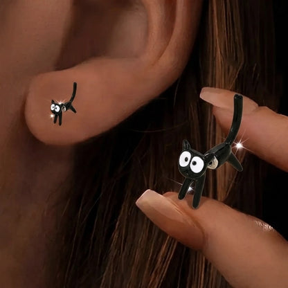 Climbing Black Cat Earrings
