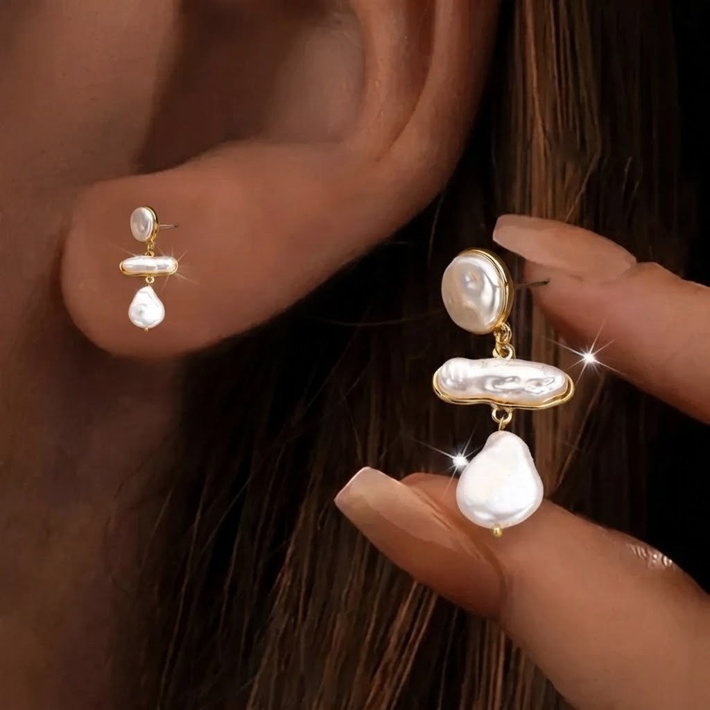 Gold-Tone Irregular Pearl Drop Earrings
