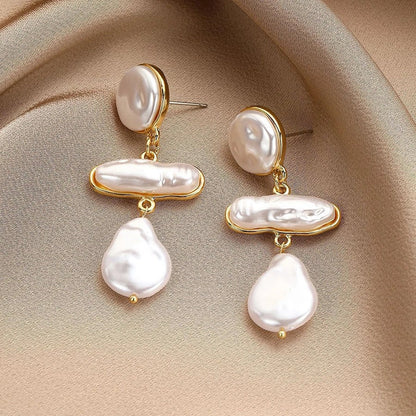 Gold-Tone Irregular Pearl Drop Earrings