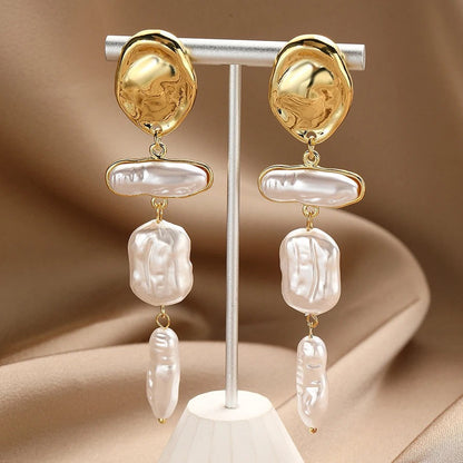 Gold-Tone Irregular Pearl Drop Earrings