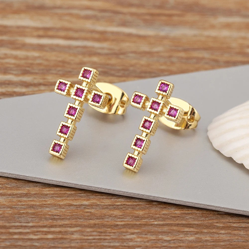 Colorful Cross Drop Earrings