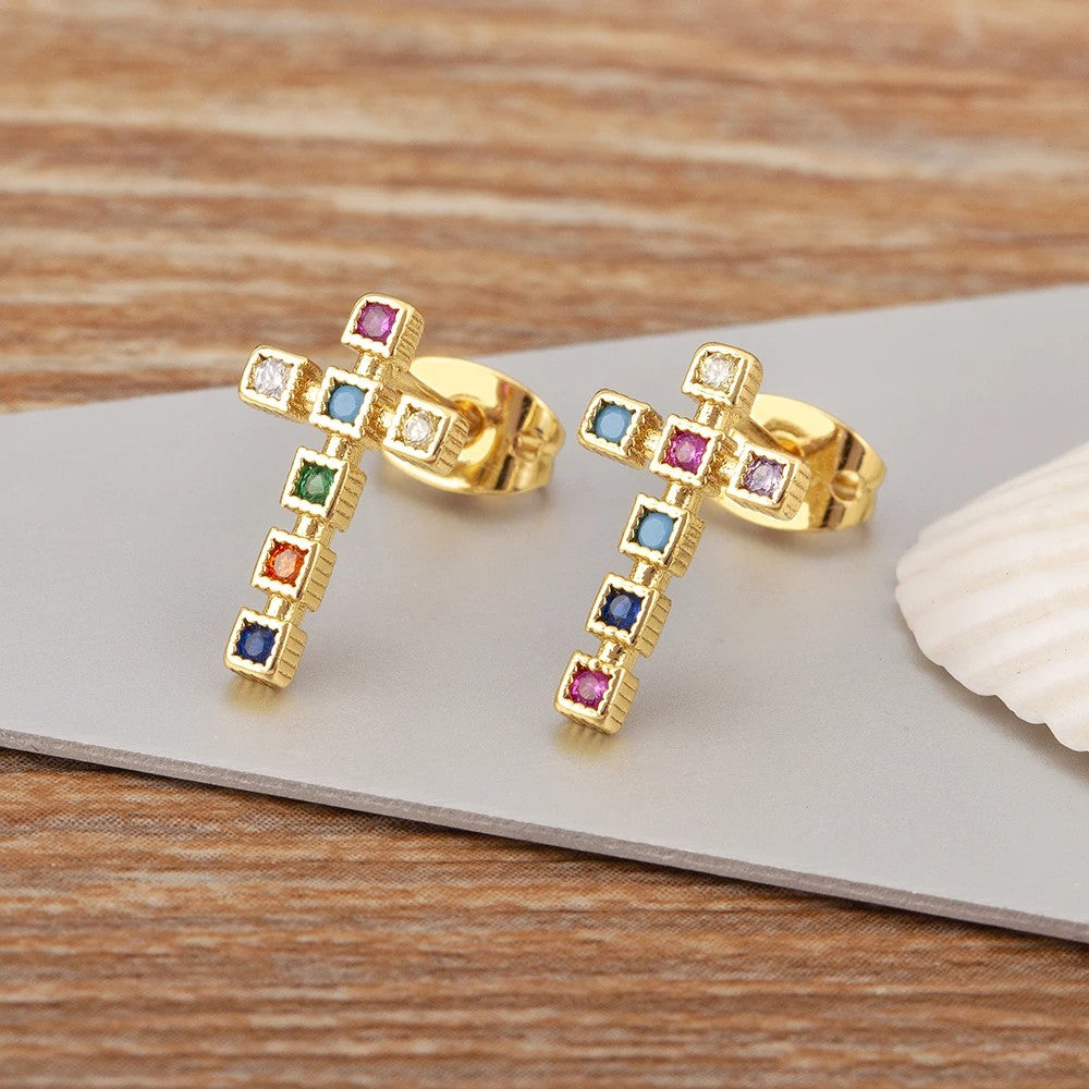 Colorful Cross Drop Earrings